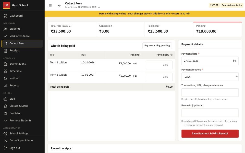 School ERP — Collect fees, part or full