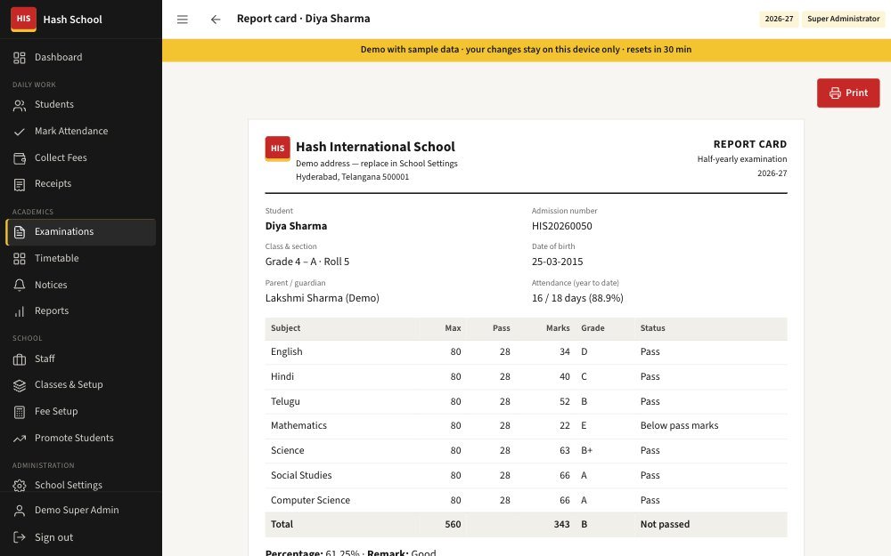 School ERP — Report cards ready to print
