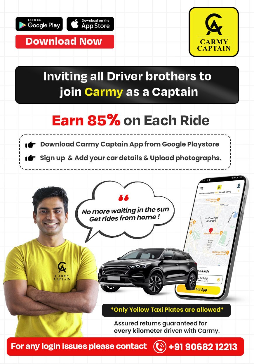 Carmy Captain driver recruitment post in English inviting yellow-plate taxi drivers to join the app