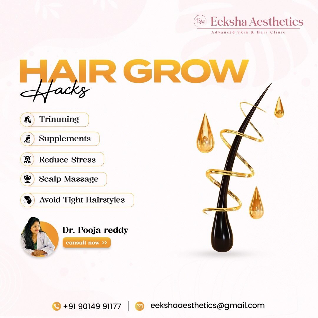 Eeksha Aesthetics Instagram post on hair growth hacks by Dr. Pooja Reddy
