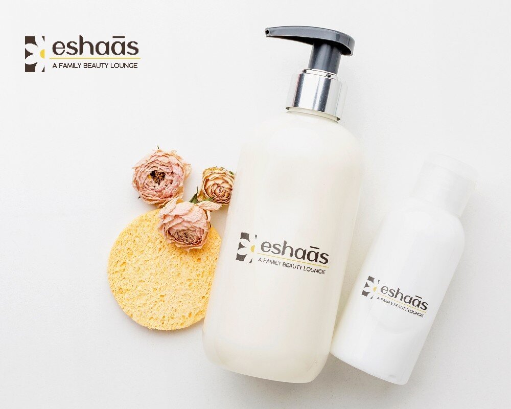 Eshaas branded salon product bottles