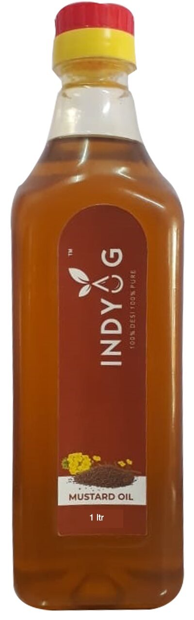 Indyog cold pressed mustard oil 1 litre bottle label