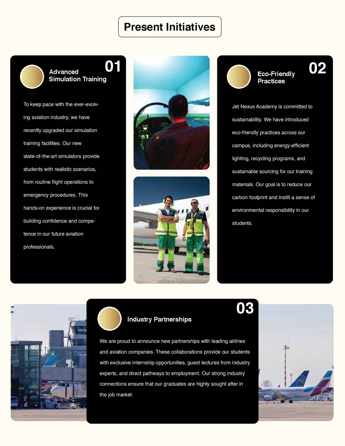 Jet Nexus newsletter page on simulation training, eco-friendly practices and industry partnerships