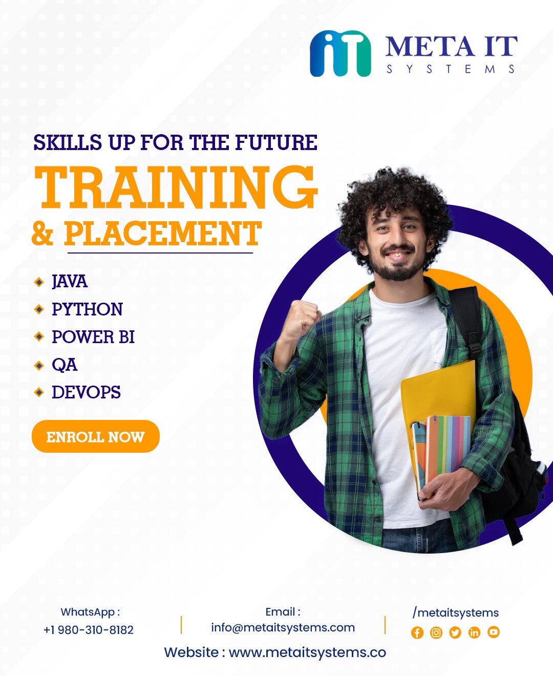 Meta IT Systems training and placement post for Java, Python, Power BI, QA and DevOps