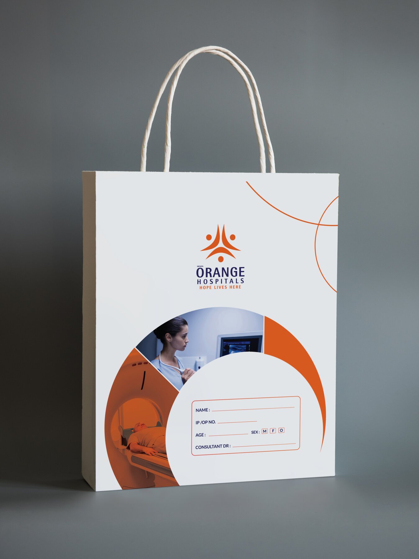 Orange Hospitals CT scan report carry bag front