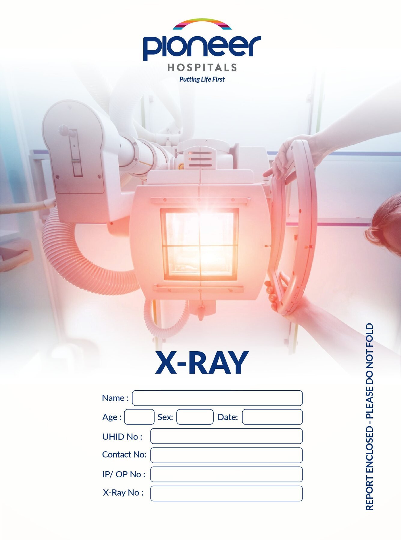 Pioneer Hospitals X-ray film cover front with patient details