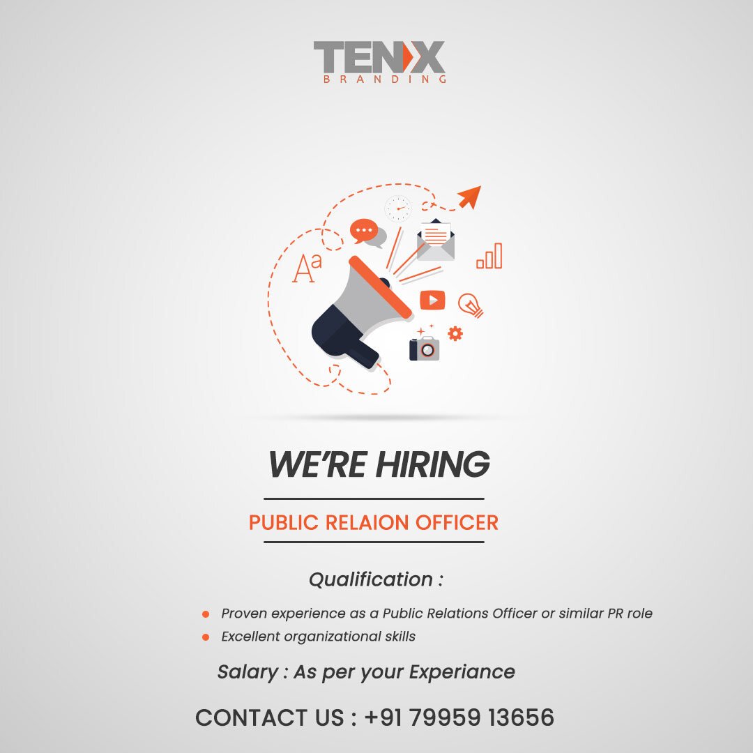 Tenx Branding we're hiring post for a public relations officer with a megaphone
