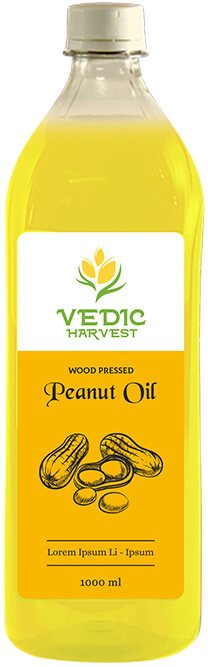 Vedic Harvest wood-pressed peanut oil bottle label